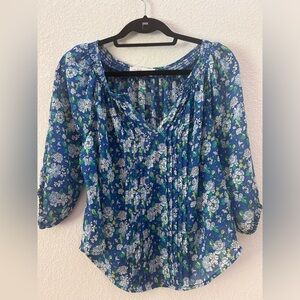 Abercrombie & Fitch Blue Multicolor Floral Peasant Blouse Size XS